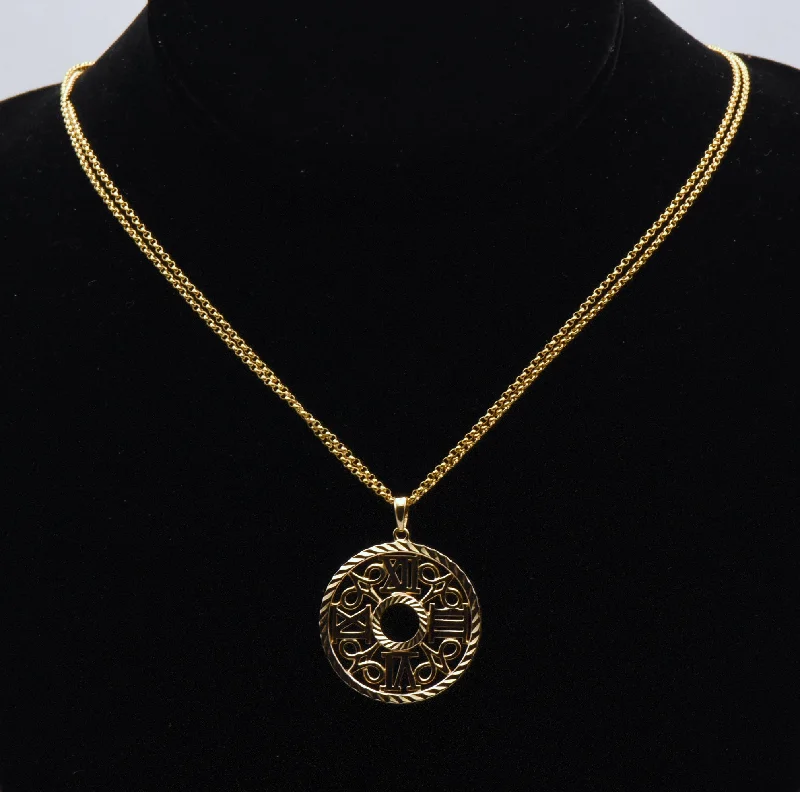 luxury necklaces for women -luxury necklaces for women -Ross-Simons - Vintage Vermeil Grandfather Clock Face Pendant on Double Strand Chain Necklace - 18"