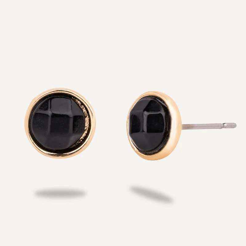 designer earrings for women -creative design necklaces for women -Natural Black Spinel Stone Studs In Gold-Tone