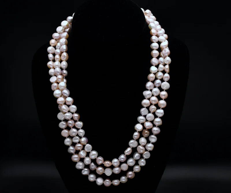 charm necklaces for women -charm necklaces for women -Single Strand Rope Necklace of Semi-Baroque Variety Colors Cultured Pearls - 63"