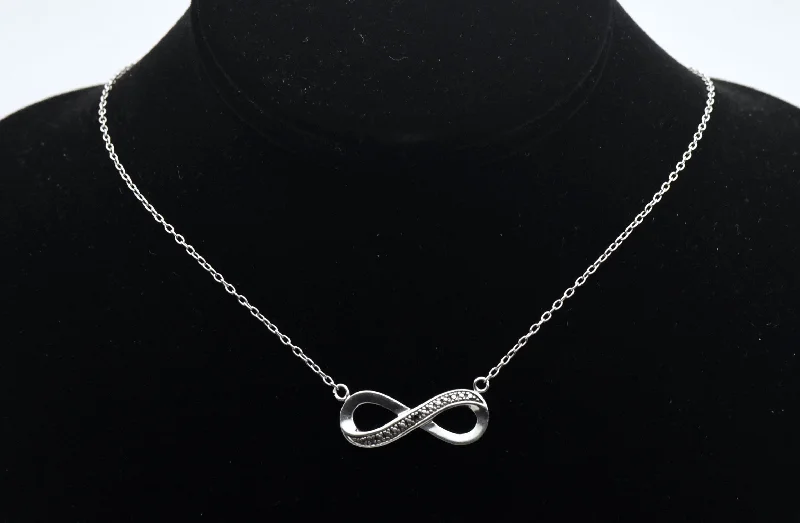 sophisticated necklaces for women -hand-crafted gold necklaces for women -Vintage Black Diamond and Marcasite Sterling Silver Infinity Pendant Chain Necklace - 18.25"