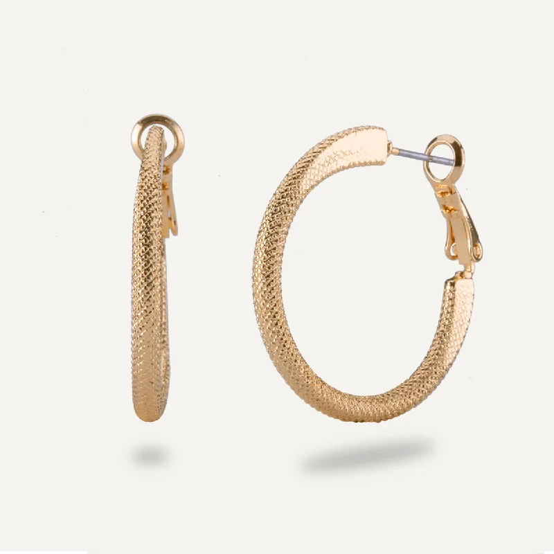 simple stud earrings for women -gold chain necklaces for women -Alesha Contemporary Threaded Hoop Earrings In Gold-Tone