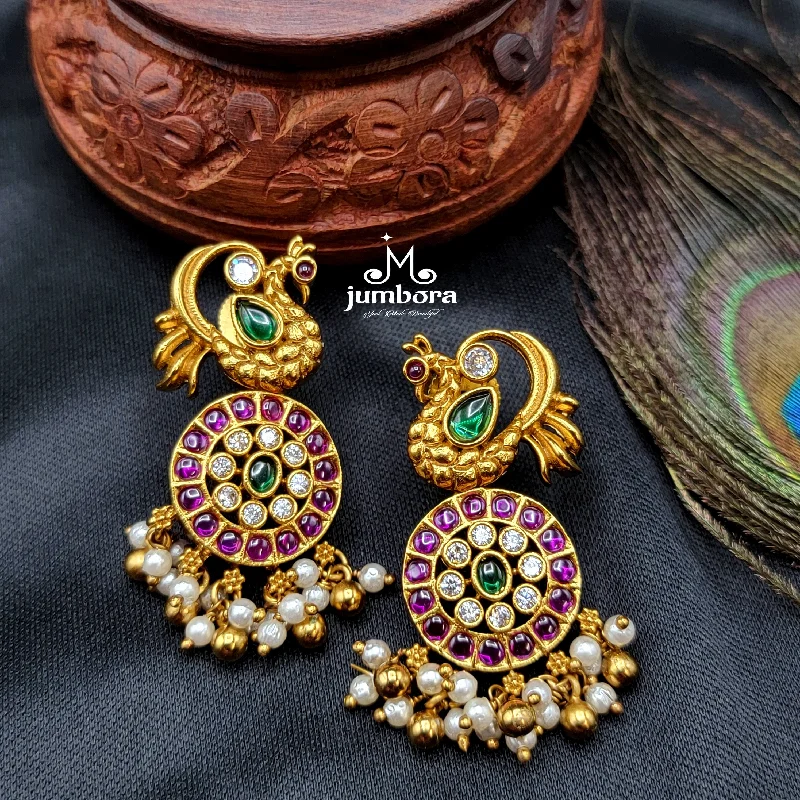 colorful earrings for women -custom name necklaces for women -Peacock Red and Green Kemp Earring