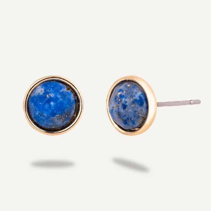 silver stud earrings for women -elegant gold necklaces for women -Natural Lapis Stone Studs In Gold-Tone