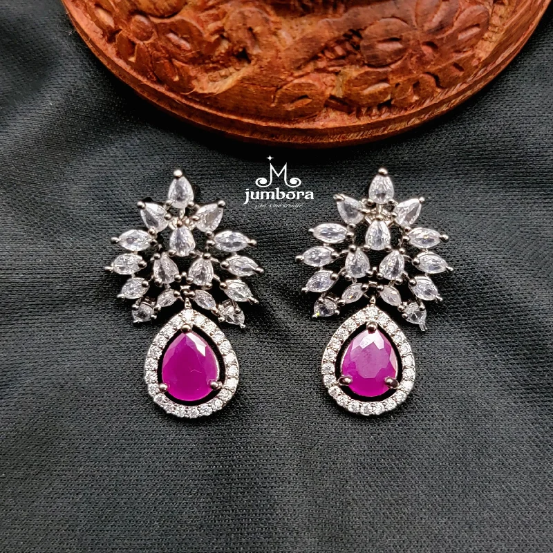 diamond stud earrings for women -lucky charm necklaces for women -Ruby Red & White AD Zircon Victorian Earring