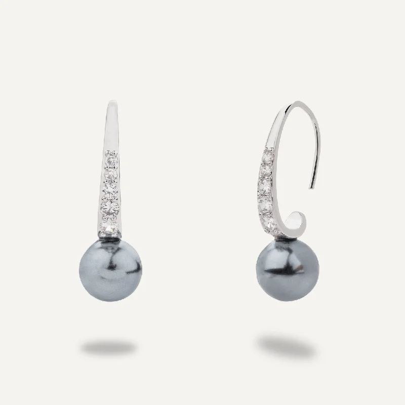 colorful earrings for women -custom name necklaces for women -Classic Grey Pearl & Cubic Zirconia Drop Earrings In Silver-Tone