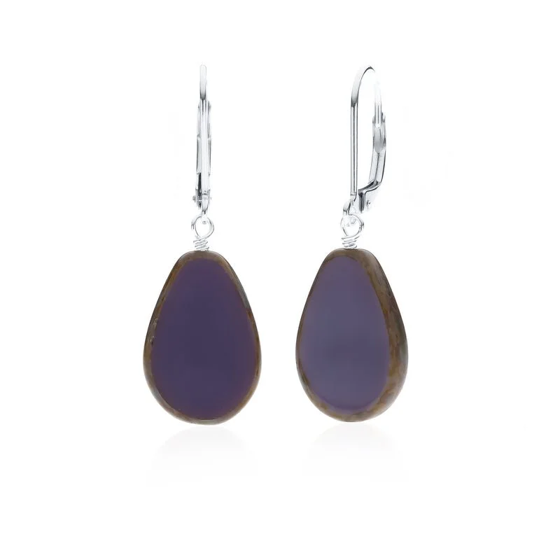 pearl earrings for women -fashion necklaces for women -Purple Glass Beaded Teardrop Earrings