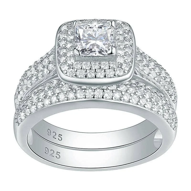 simple engagement rings for women -bohemian necklaces for women -2Pcs 2.26 Ct Princess Cut Created Diamond Ring Set