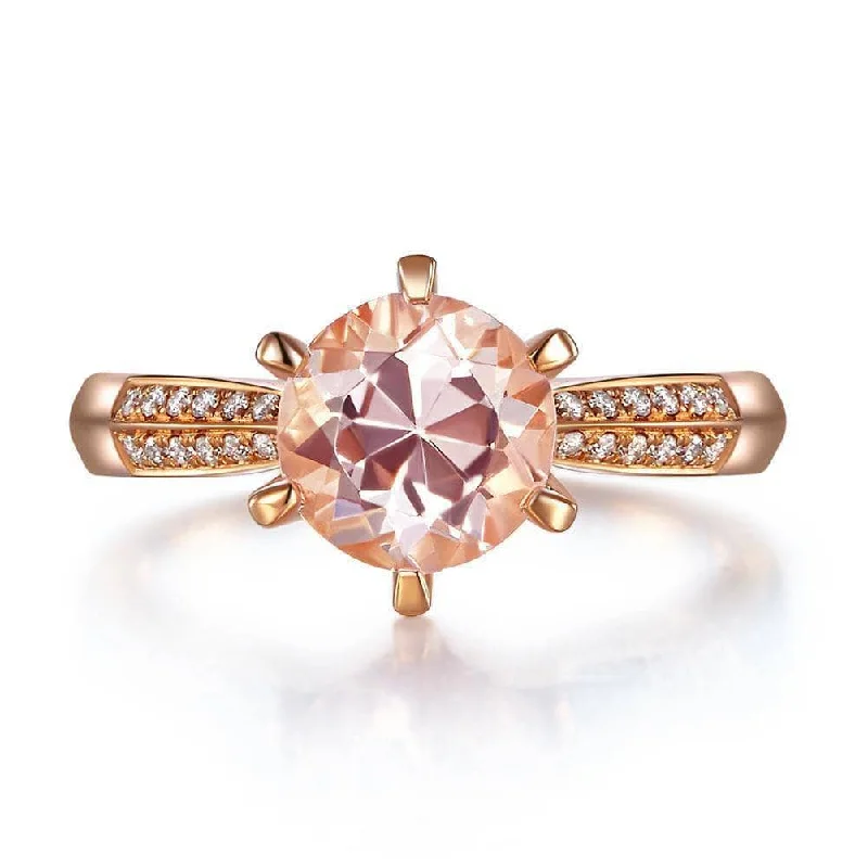 bespoke engagement rings -celestial necklaces for women -14K Rose Gold Engagement Peach Morganite Natural Diamond Ring