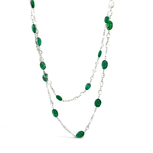 elegant heart-shaped necklaces for women -stunning statement necklaces for women -Rose Cut Diamond & Emerald Bead Necklace