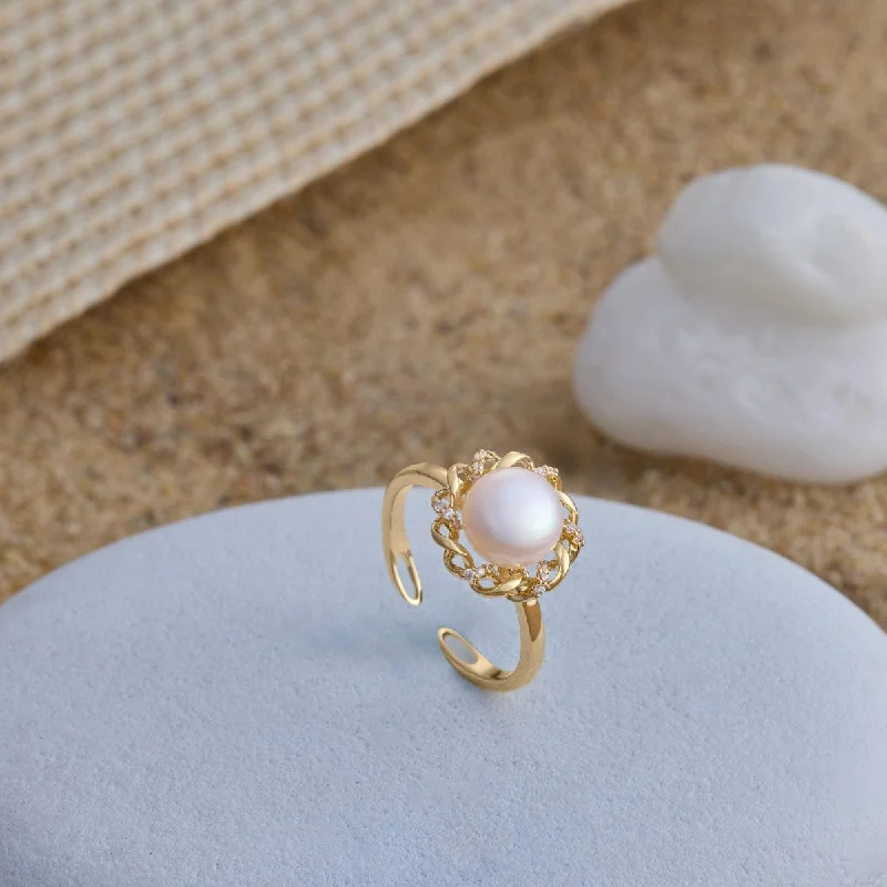 gold rings for women -gold necklaces for women -Trendy Pearl Finger Ring 174214