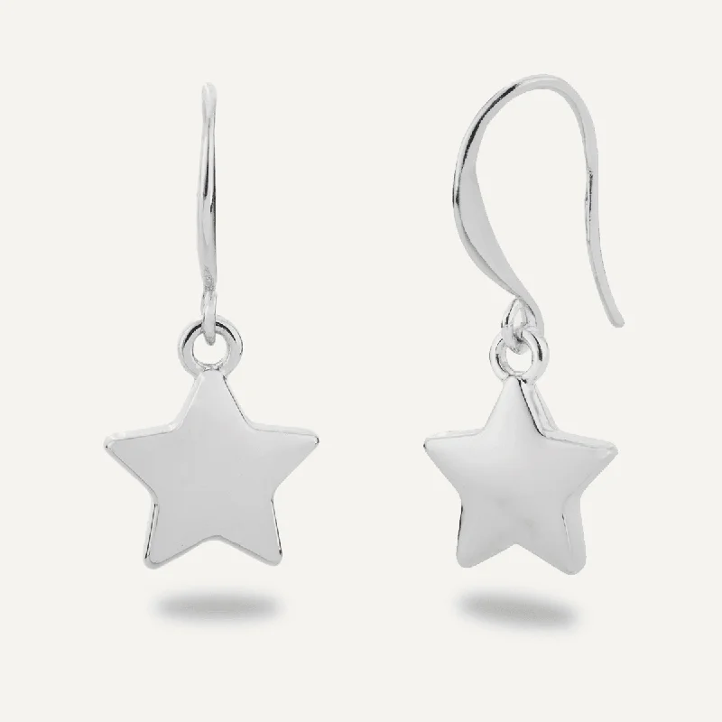 romantic earrings for women -silver pendant necklaces for women -Emily Puffed Star Drop Earrings In Silver-Tone