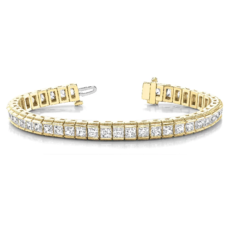 gold cuff bracelets for women -layered chain necklaces for women -Channel Set 13.0 ctw Princess Cut Diamond Tennis Bracelet Milgrain Edges