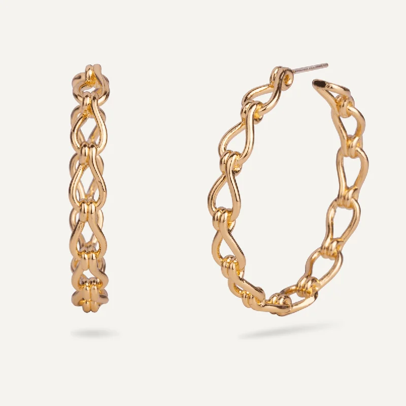 elegant earrings for women -trendy gold necklaces for women -Alesha Contemporary Chain-Link Hoop Earrings In Gold-Tone