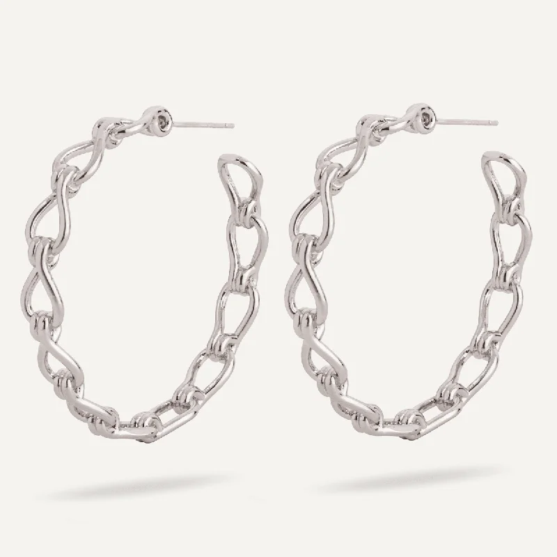 crystal drop earrings -layered chain necklaces for women -Alesha Contemporary Chain-Link Hoop Earrings In Silver-Tone