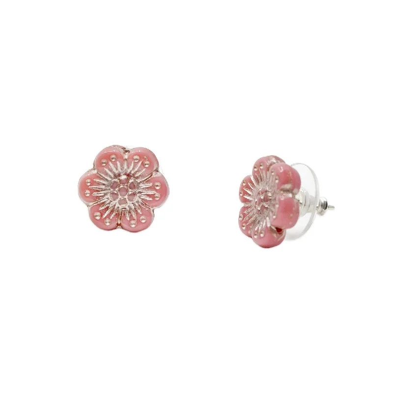 silver stud earrings for women -elegant gold necklaces for women -Pink Wild Rose Flower Stud Earrings