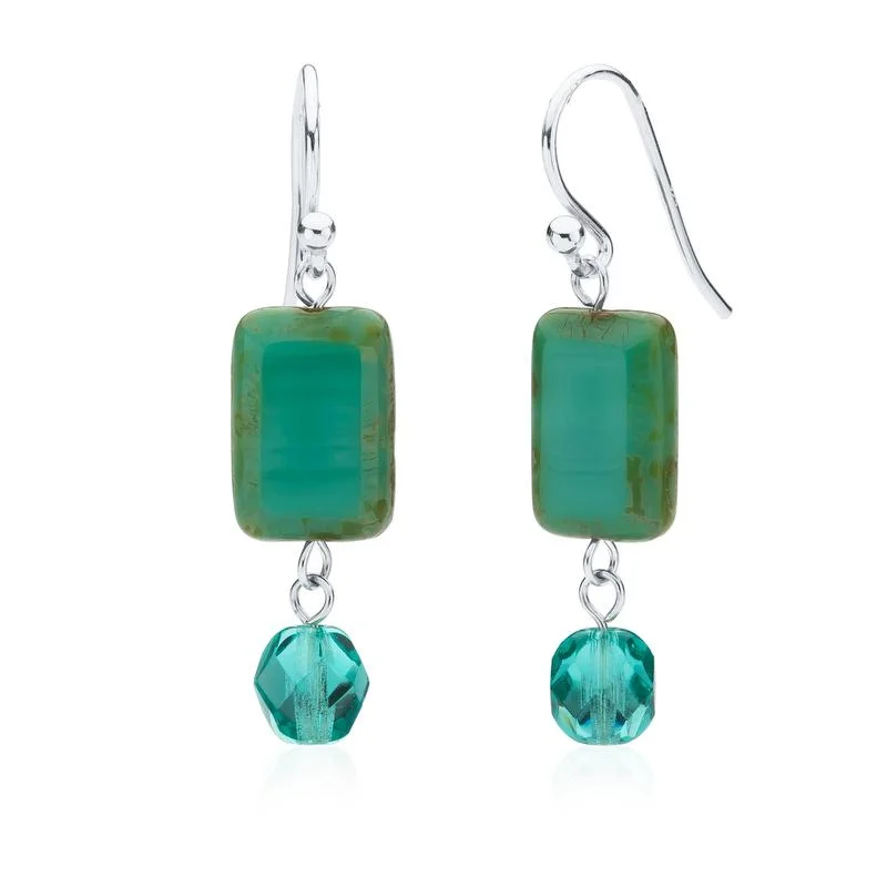 bridal earrings for women -modern necklaces for women -Turquoise Glass Beaded Crystal Dangle Earrings