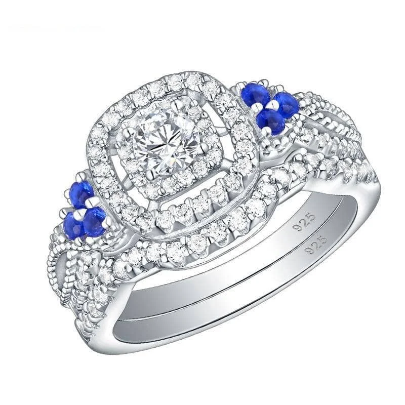 round cut engagement rings for women -custom necklaces for women -2Pcs 1.5 Ct White Blue Created Diamond Ring