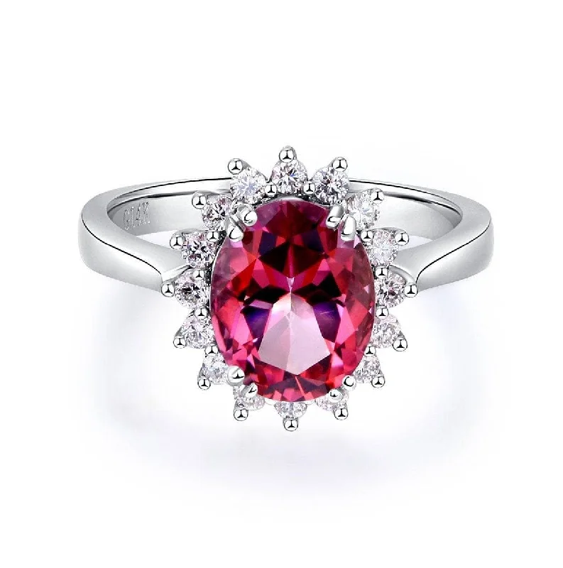 stylish engagement rings for women -sapphire necklaces for women -14K White Gold 2.8ct Pink Topaz 0.35ct Natural Diamond Ring