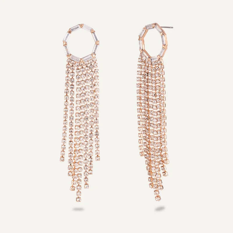 luxury gold earrings -silver chain necklaces for women -Vivienne Geometric Fringed Dangle Earrings In Gold-Tone