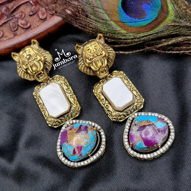 trendy earrings for women -custom necklaces for women -Sabyasachi Inspired MOP (Mother of Pearl) Multicolor AD Zircon Victorian Earring