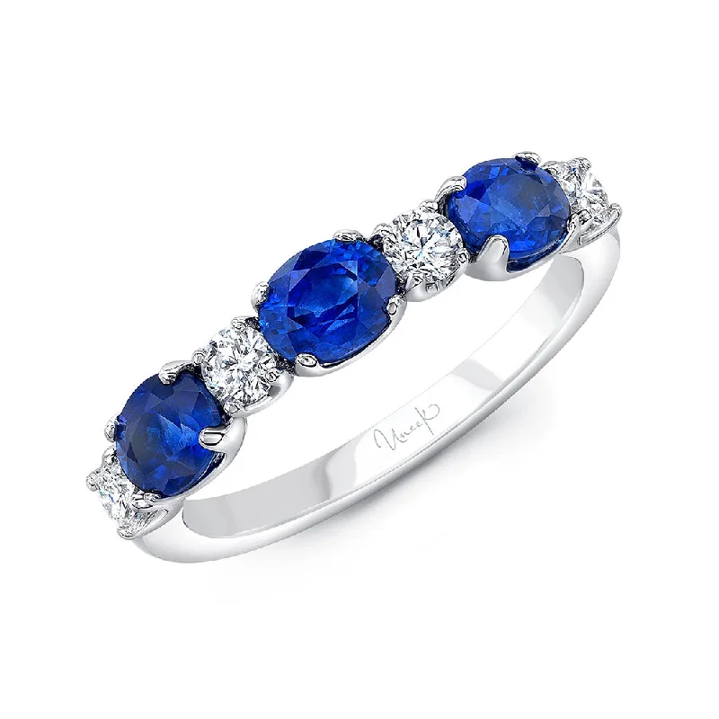 chic promise rings for women -designer name necklaces for women -Oval Sapphire & Round Diamond 18K White Gold Band