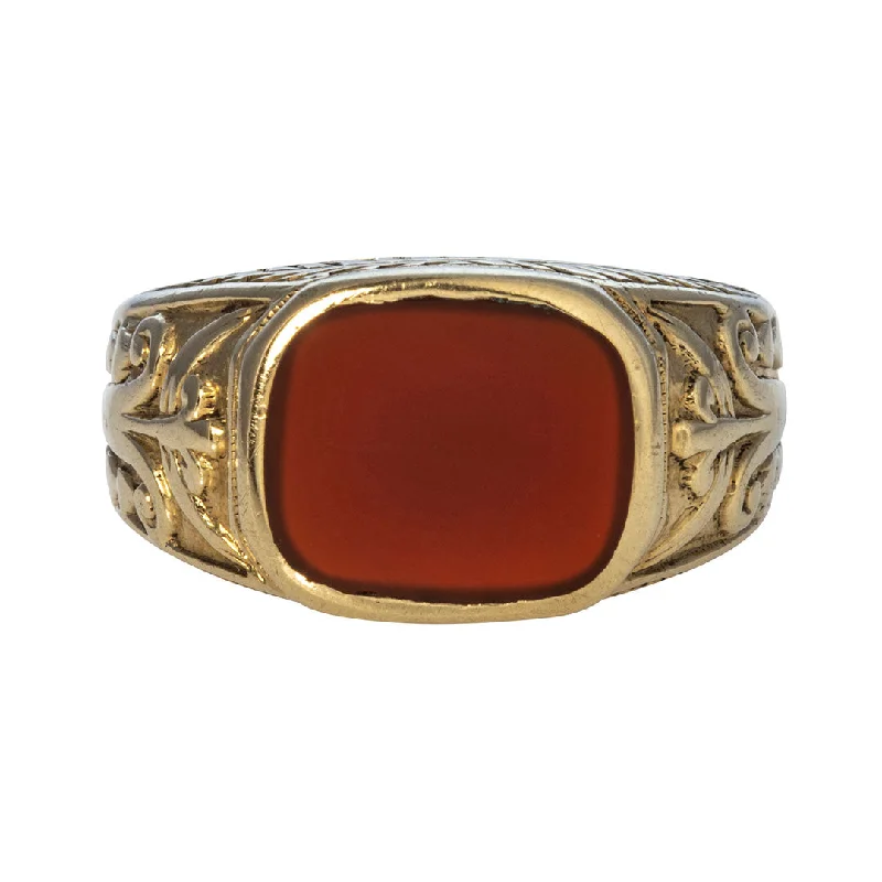 bridal ring sets -large statement necklaces for women -Estate Carnelian 14K Yellow Gold Signet Ring