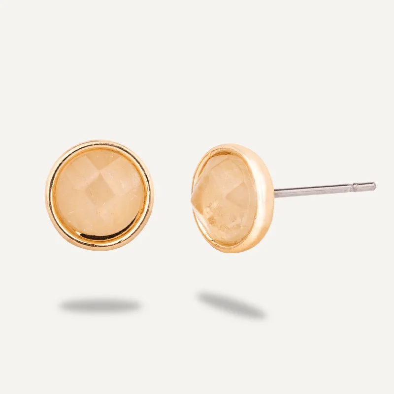 luxury earrings for women -layered necklaces for women -Natural Moonstone Stone Studs In Gold-Tone