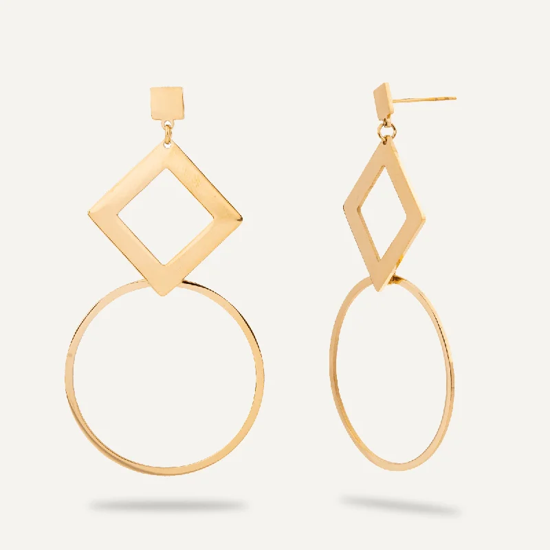 classic dangly earrings for women -personalized engraved necklaces for women -Geo Contemporary Post Earrings In Gold-Tone