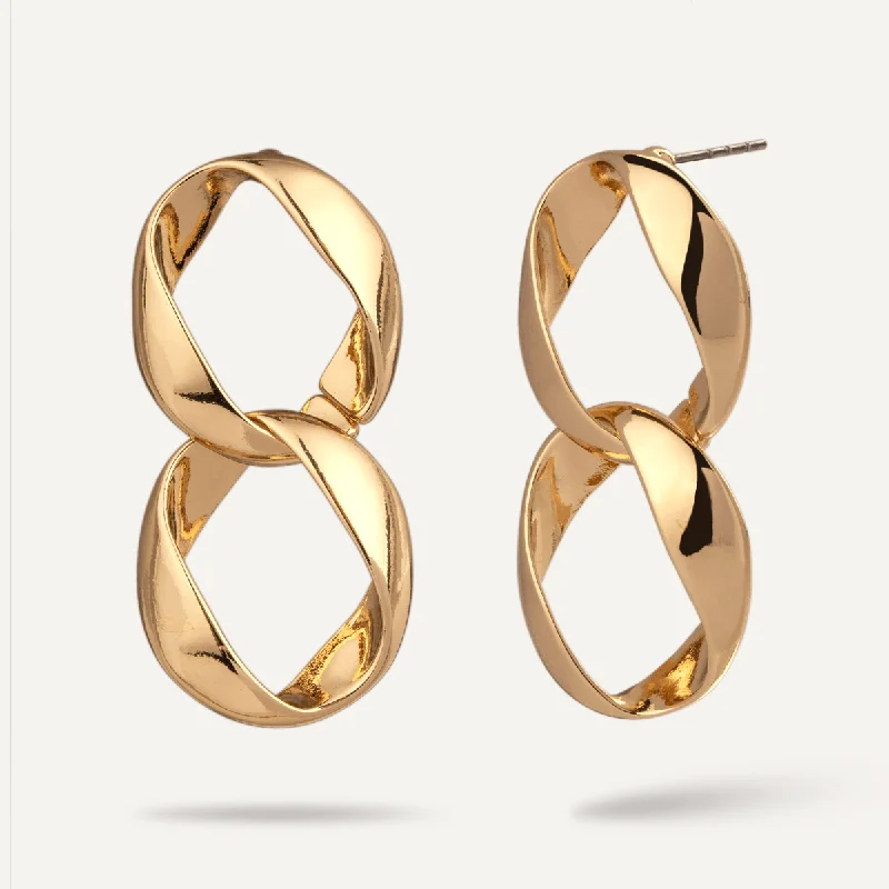 luxury earrings for women -layered necklaces for women -Zaha Abstract Twisted Circles Drop Earrings In Gold-Tone