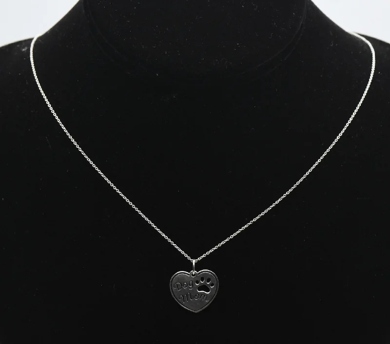 hand-crafted gold necklaces for women -sparkling crystal necklaces for women -Vintage Sterling Silver "Dog Mom" Heart Pendant Necklace - 19"