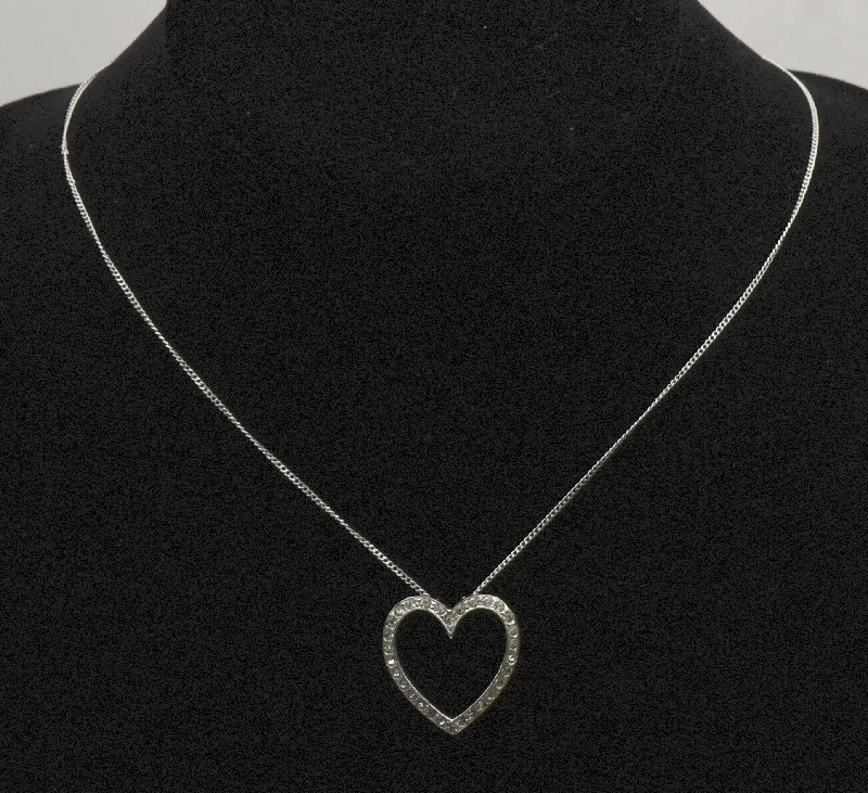 symbolic necklaces for women -women’s crystal charm necklaces -Vintage Sterling Silver and Rhinestone Heart Pendant on Sterling Silver Chain Necklace - 16"