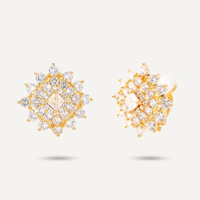 crystal drop earrings -women’s elegant silver necklaces -Star Geometric Cubic Zirconia Earrings In Gold-Tone