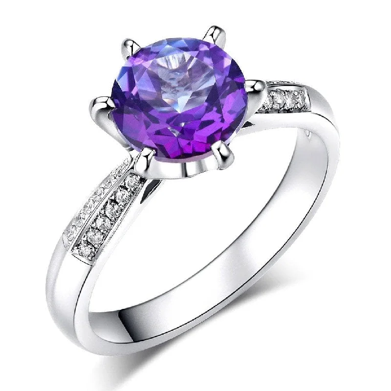 stunning engagement rings for women -charm necklaces for women -14K White Gold 2ct Purple Topaz 0.1ct Natural Diamond Ring