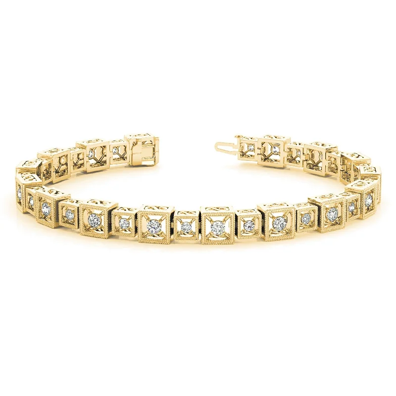 elegant gold bangles for women -women’s engagement necklaces -2 ct. Diamond Vintage Inspired Tennis Bracelet Milgrain Cube Design