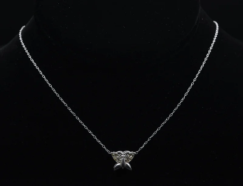 wedding gift necklaces for women -celestial necklaces for women -Vintage Sterling Silver and Rhinestone Butterfly Pendant on Italian Chain Necklace - 16.75"