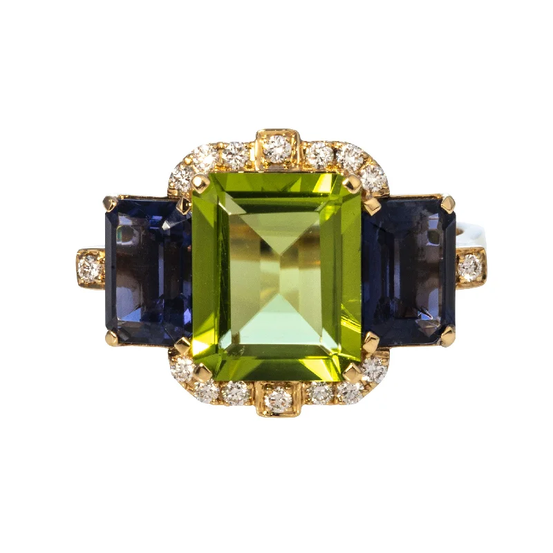 sophisticated rings for women -vintage style necklaces for women -Goshwara 3 Stone Peridot & Iolite 18K Gold Ring