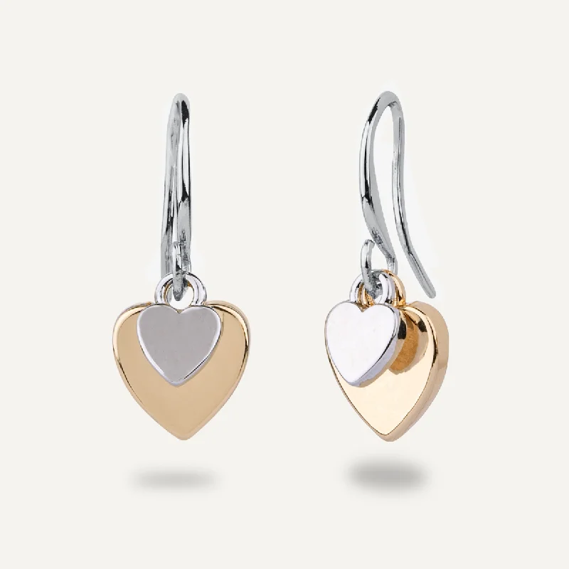 women’s custom earrings -charm pendant necklaces for women -Keira Mixed Heart Duo Earrings In Silver & Gold-Tone