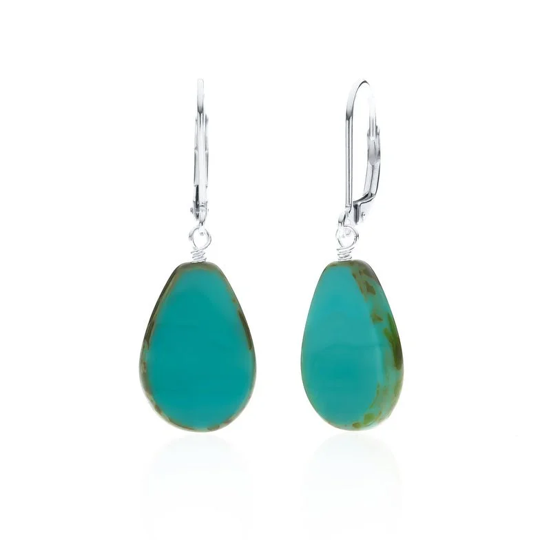 statement earrings for women -elegant necklaces for women -Turquoise Glass Beaded Teardrop Earrings