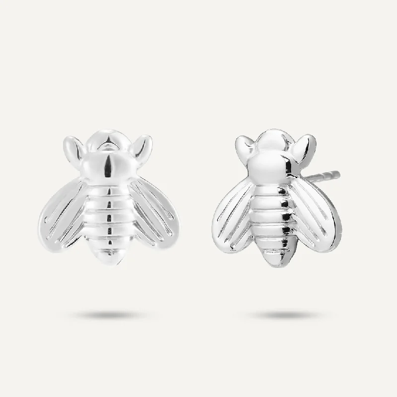 trendy dangling earrings -women’s engagement necklaces -Bee Stud Earrings In Silver-Tone