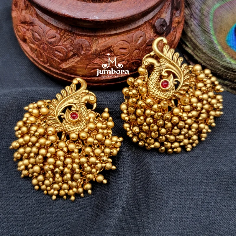 silver stud earrings for women -elegant gold necklaces for women -Peacock Kemp Bunch Cluster Gold Ball Big Stud Earring