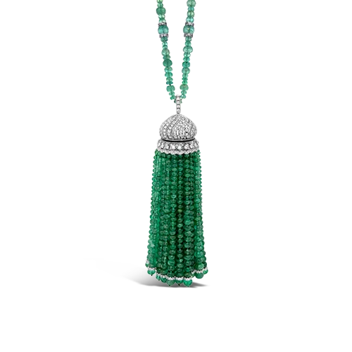 silver pendant necklaces for women -silver pendant necklaces for women -Emerald Bead & Diamond Tassel Necklace