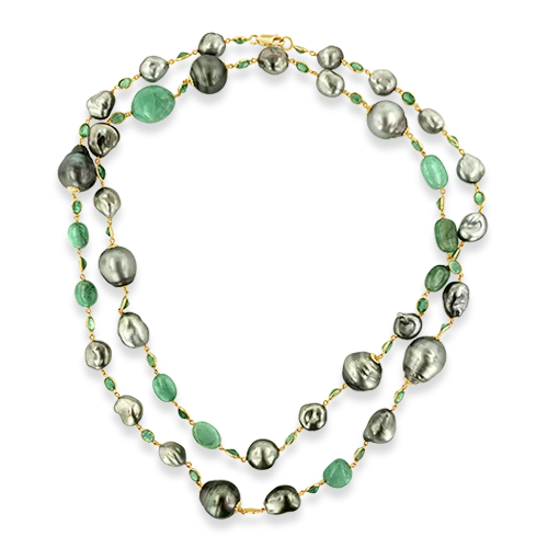 trendy gold necklaces for women -trendy gold necklaces for women -Tahitian Pearl & Emerald Necklace