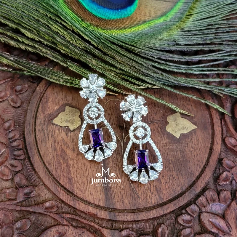 dangling earrings for women -gemstone necklaces for women -Purple White Gold AD Zircon Contemporary Earring