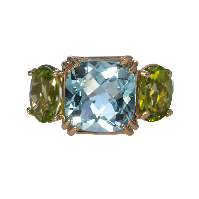 women’s fashion rings with crystals -women’s layered gold necklaces -Blue Topaz & Peridot 3 Stone 14K Yellow Gold Ring