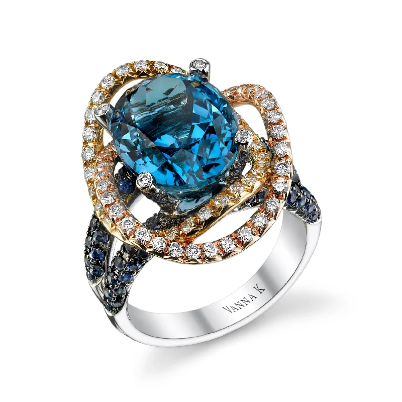 classic solitaire rings -stylish chain necklaces for women -18K White Gold Fashion Diamond And Sapphire Blue Topaz Ring