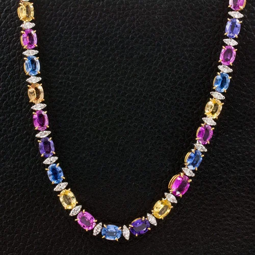 designer necklaces for women -designer necklaces for women -Multicolor Sapphires & Diamond Necklace