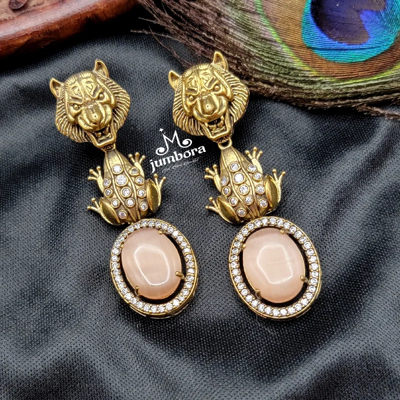 silver earrings for women -personalized necklaces for women -Sabyasachi Inspired Peach MOP (Mother of Pearl) AD Zircon Victorian Earring