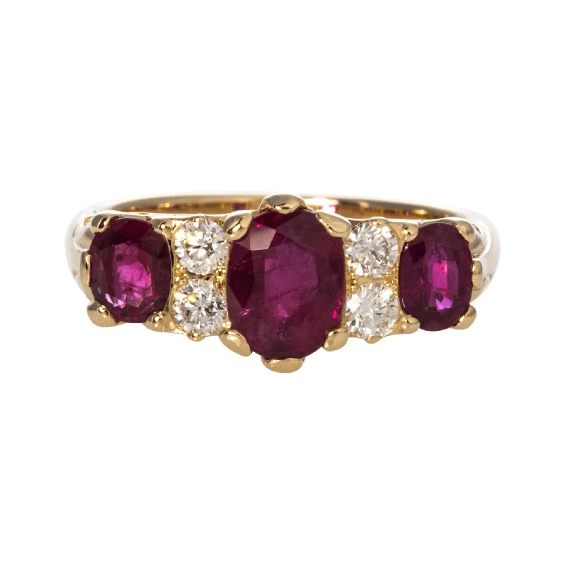 classic engagement rings -birthday gift necklaces for women -Victorian Style 3-Stone Ruby & Diamond 14K Gold Ring