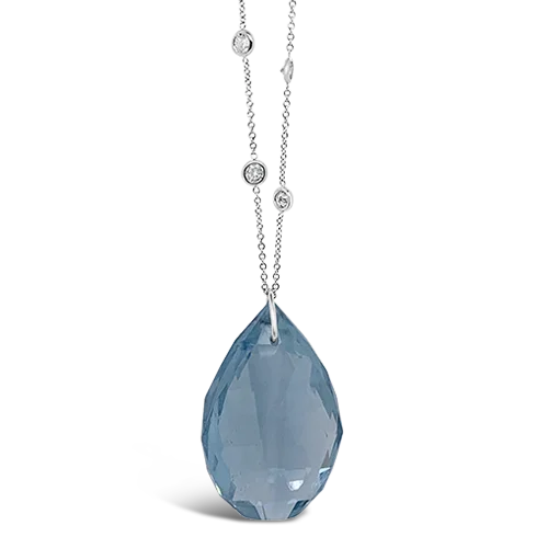 elegant silver necklaces for women -large statement necklaces for women -Aquamarine & Diamond Estate Necklace