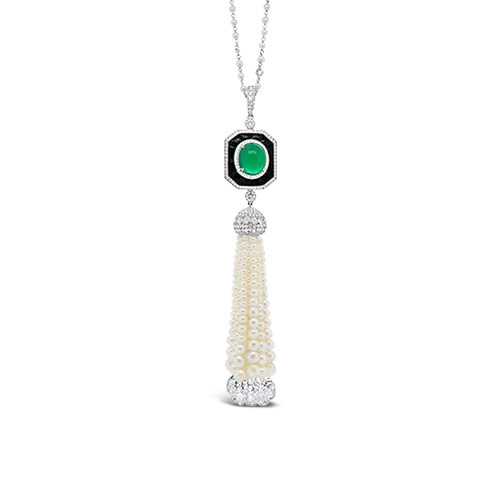 heart-shaped pendant necklaces for women -women’s heart necklaces -Emerald, Diamond & Pearl Tassel Necklace